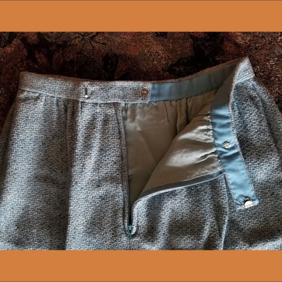 Unique, vintage 80s, lined, A-line skirt, gathered waist, S, pale blue, handmade - Picture 4 of 4